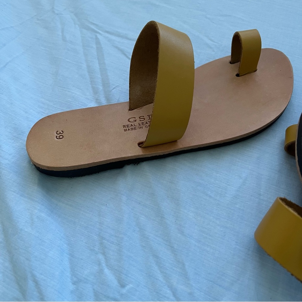 GSP Yellow Leather Slide Sandals made in Greece - Picture 4 of 7